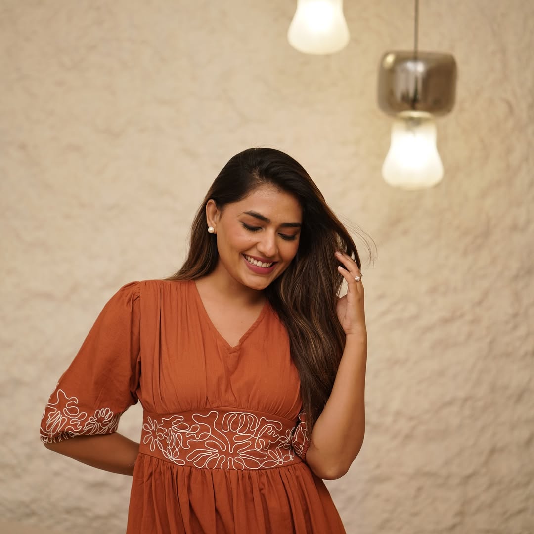 Brown Pure Cotton Gown Style Dress with Embroidery