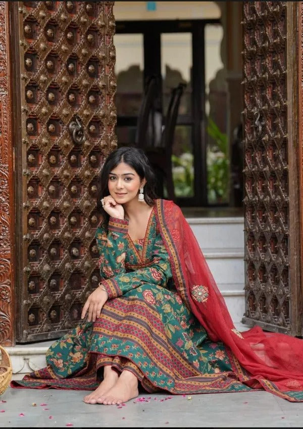 Kalamkari Print Anarkali Suit Set with Dupatta