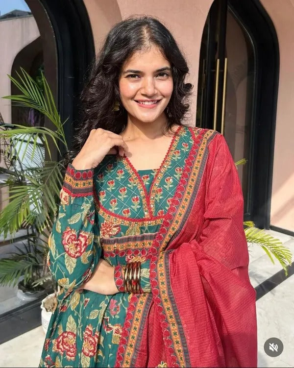 Kalamkari Print Anarkali Suit Set with Dupatta