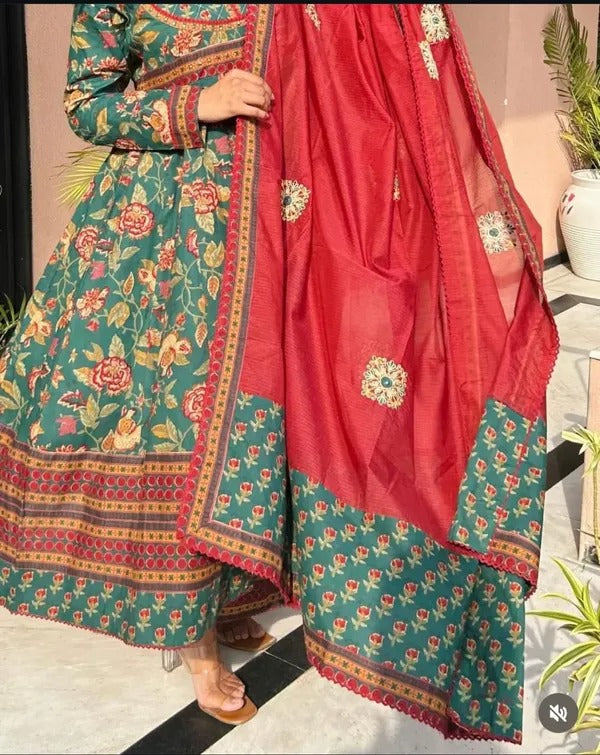 Kalamkari Print Anarkali Suit Set with Dupatta