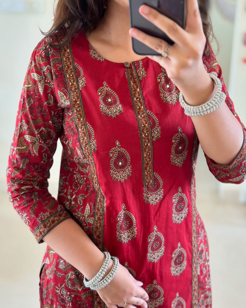 Pure Cotton Women Kurta, Pant And Dupatta Set (Maroon )