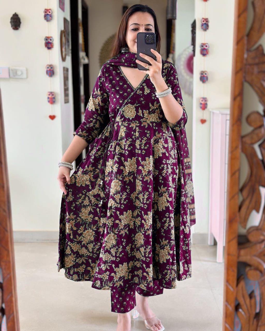 Anarkali Kurta Set With Angrakha Style For Women(PRUPLE)