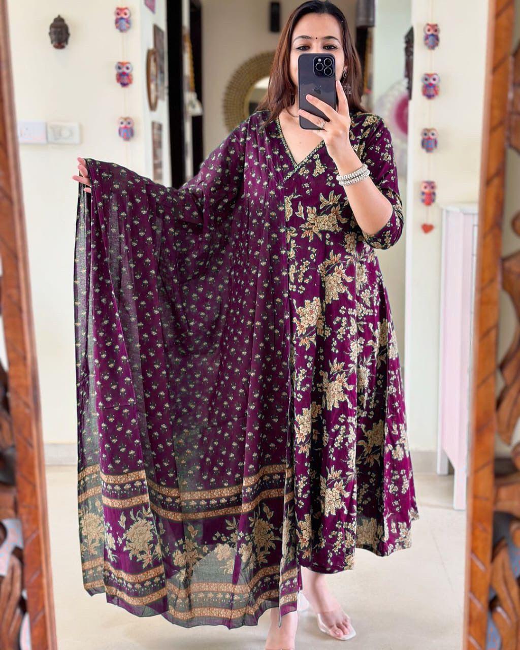 Anarkali Kurta Set With Angrakha Style For Women(PRUPLE)