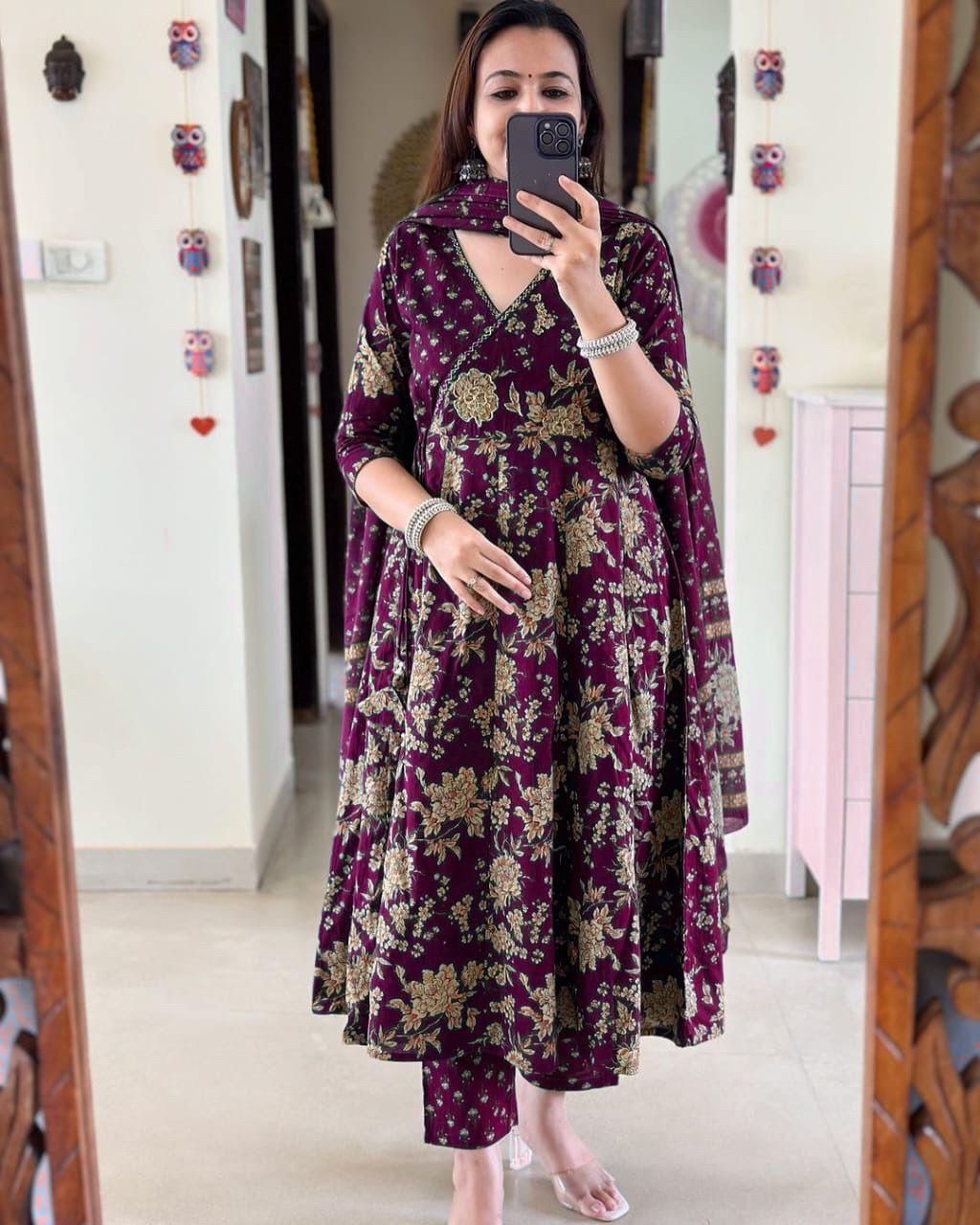 Anarkali Kurta Set With Angrakha Style For Women(PRUPLE)