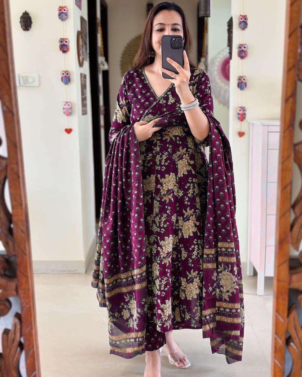 Anarkali Kurta Set With Angrakha Style For Women(PRUPLE)