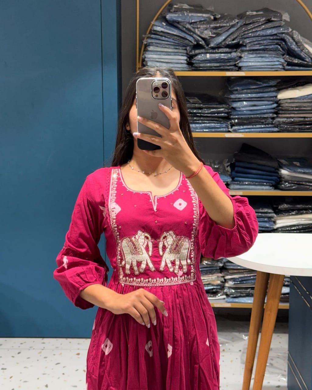 Maroon Cotton Flared Women Suit