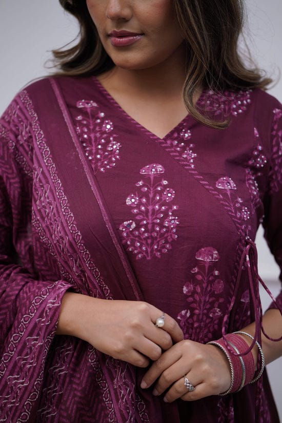 Anarkali Kurta Set With Angrakha Style For Women(MAROON)