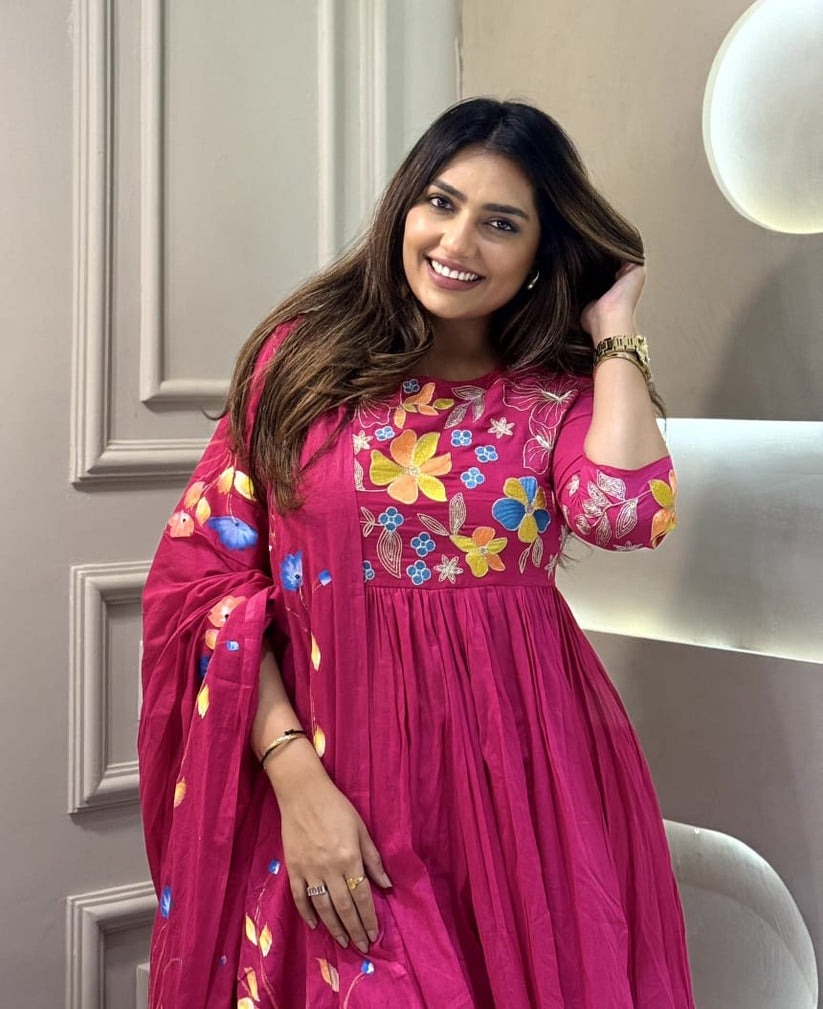 Red Embroidery and Sequin Work Kurta Set