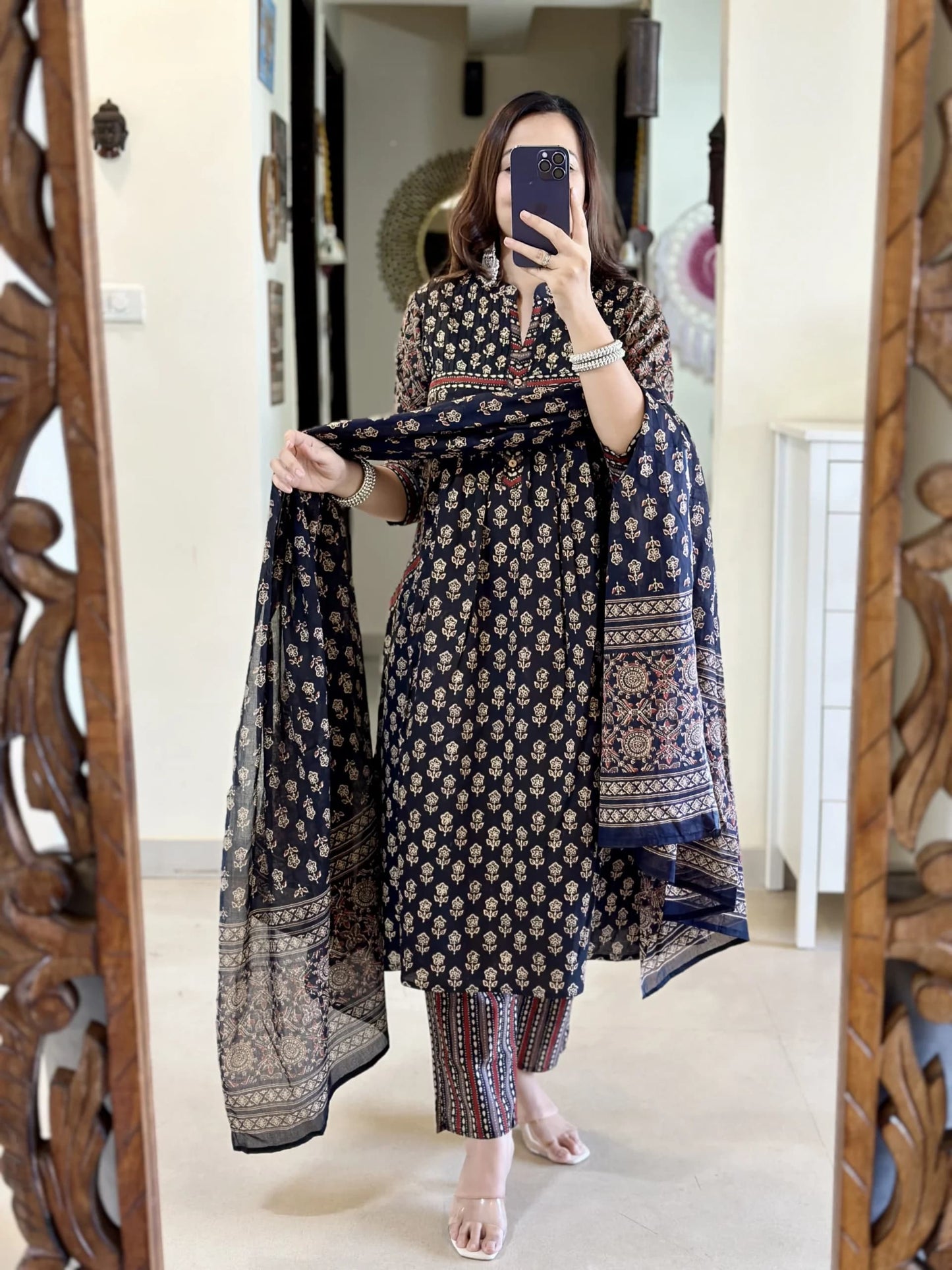 Anarkali Kurta Set With Dupatta Set For Women (BLUE)