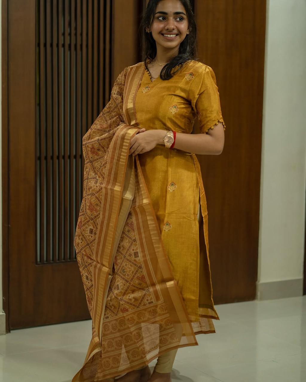 Shimmer Silk Kurti Pant & Dupatta Set