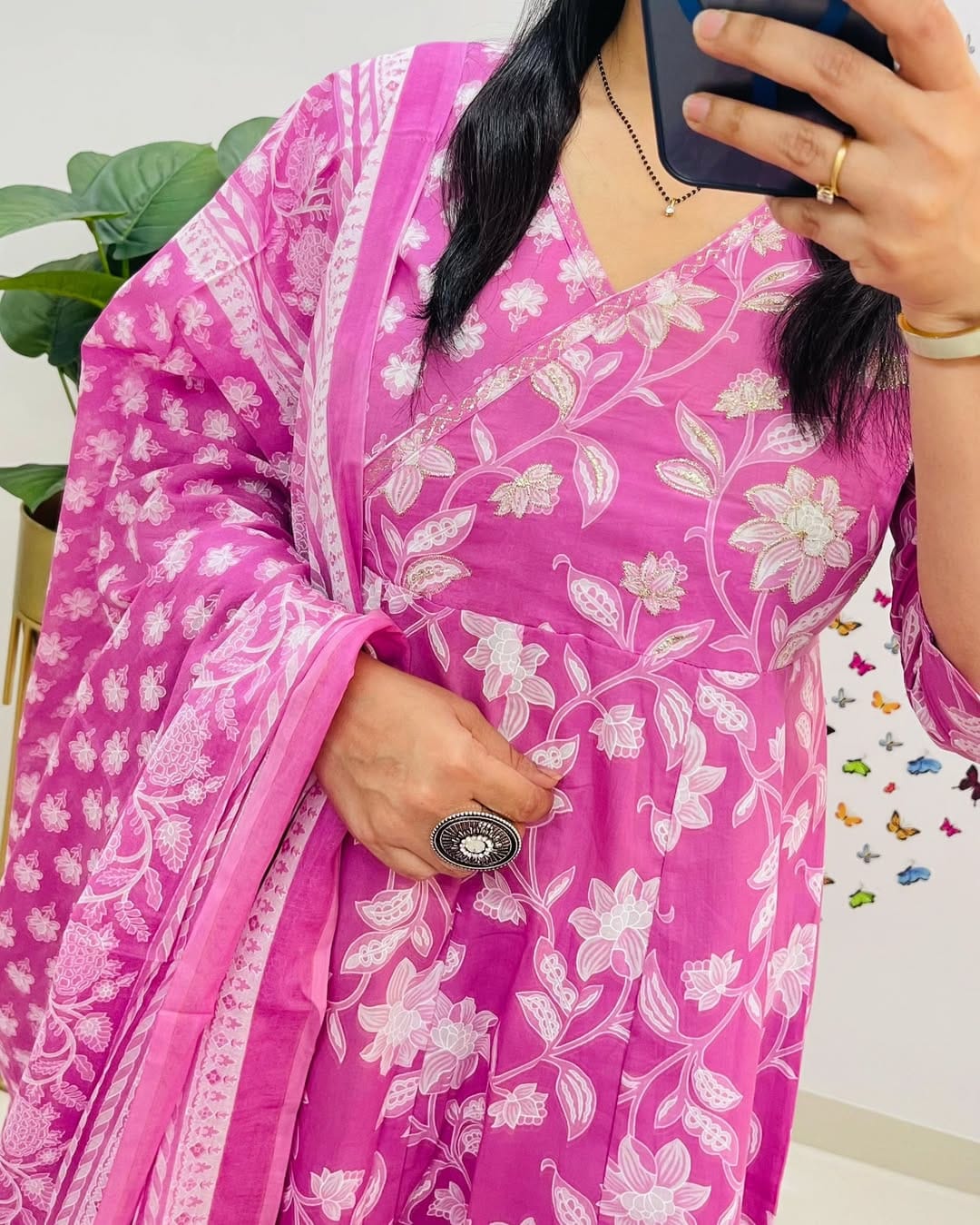 Designer Floral Cotton Kurta Pant and Dupatta Set