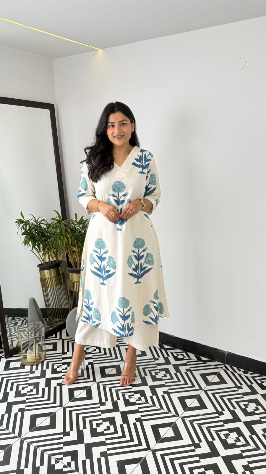 Light Blue Printed Cotton Co-Ord Set