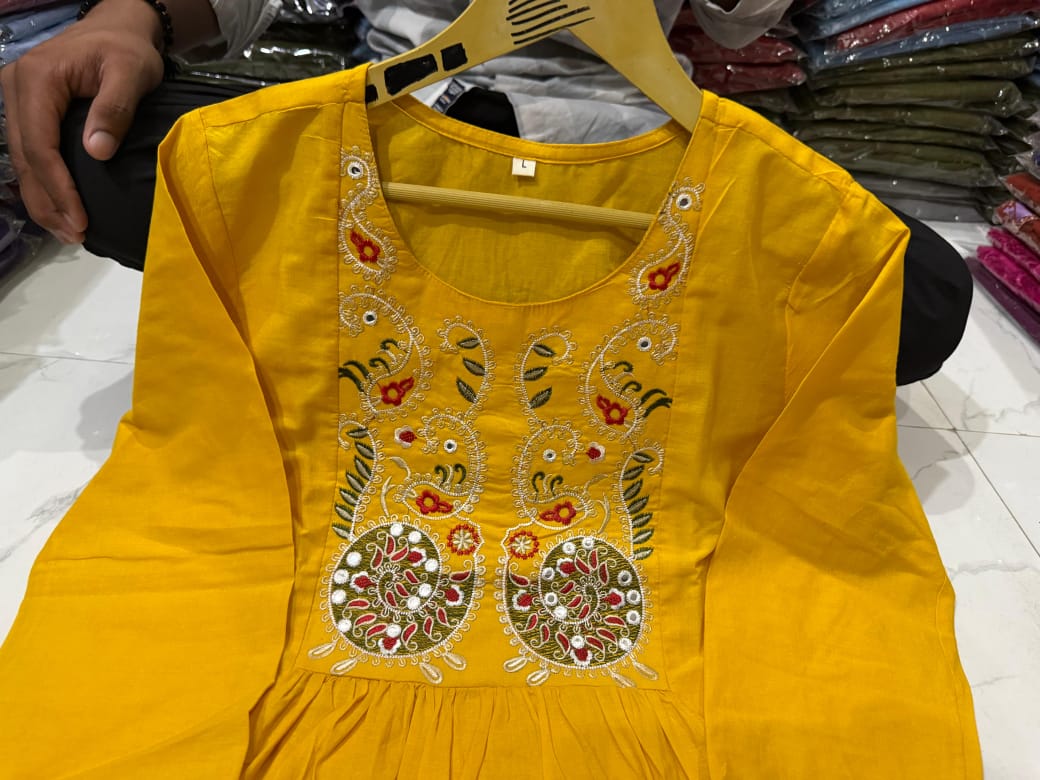 Yellow Pure Cotton Short Kurta and Palazzo Set