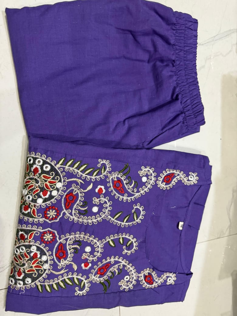 Purple Pure Cotton Short Kurta and Palazzo Set