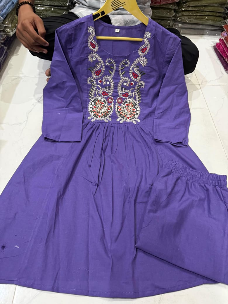 Purple Pure Cotton Short Kurta and Palazzo Set