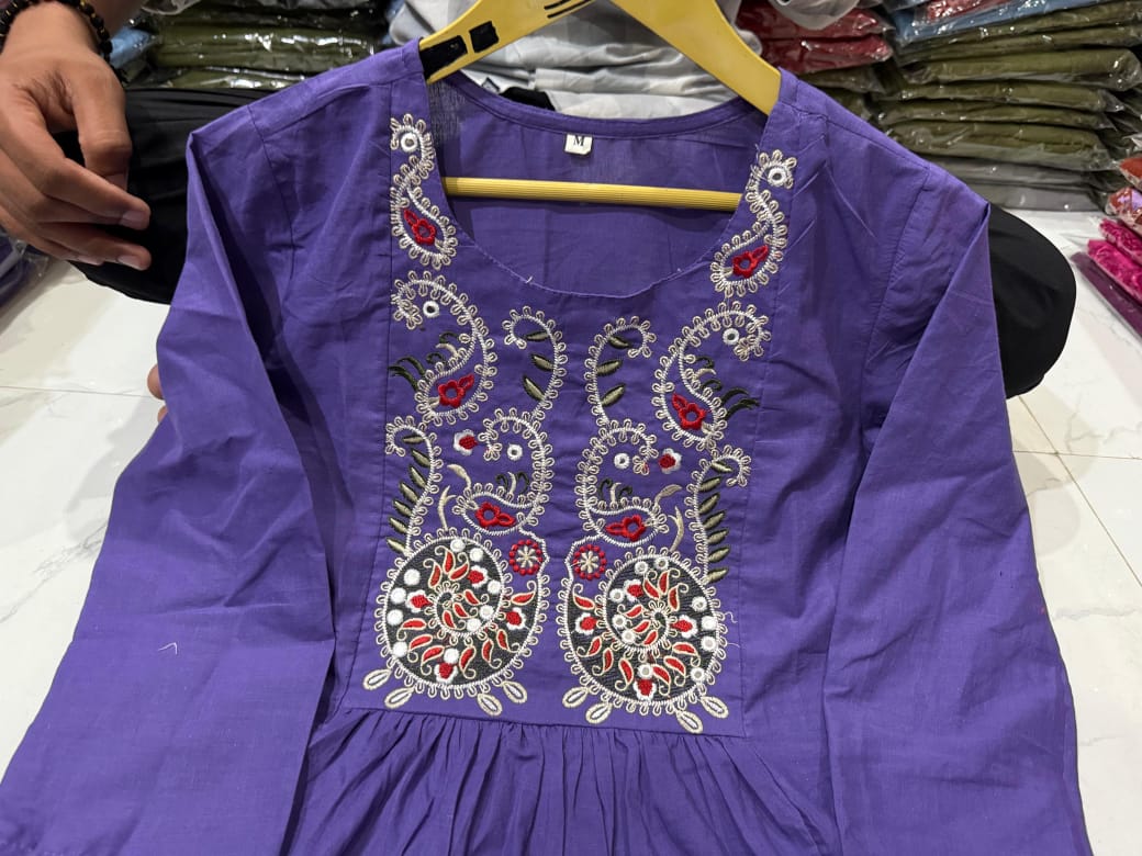 Purple Pure Cotton Short Kurta and Palazzo Set