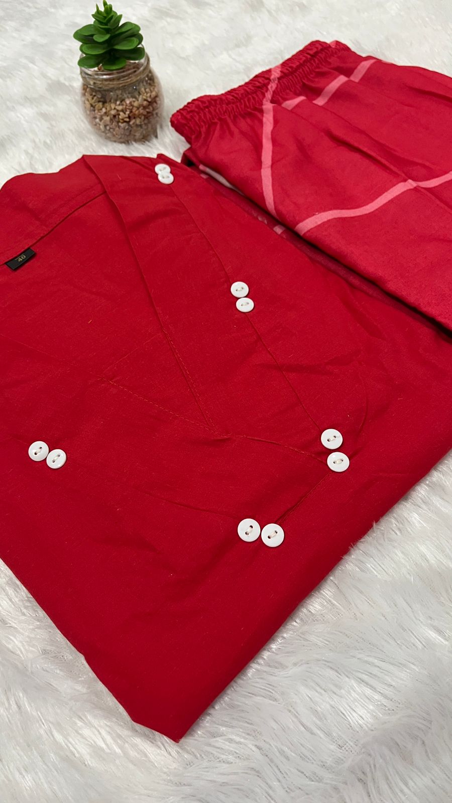 Pink Cotton Kaftan Style Kurti Set