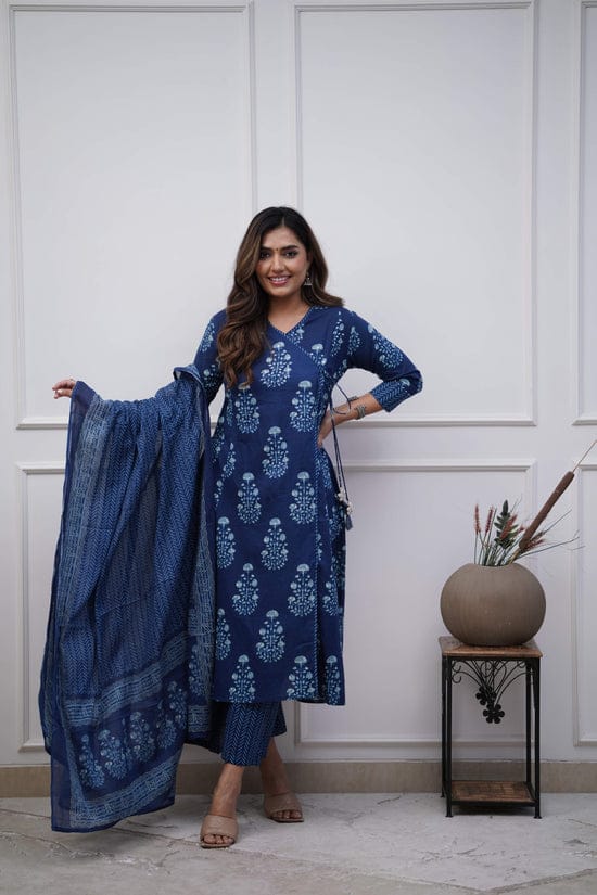 Anarkali Kurta Set With Angrakha Style For Women(Blue)