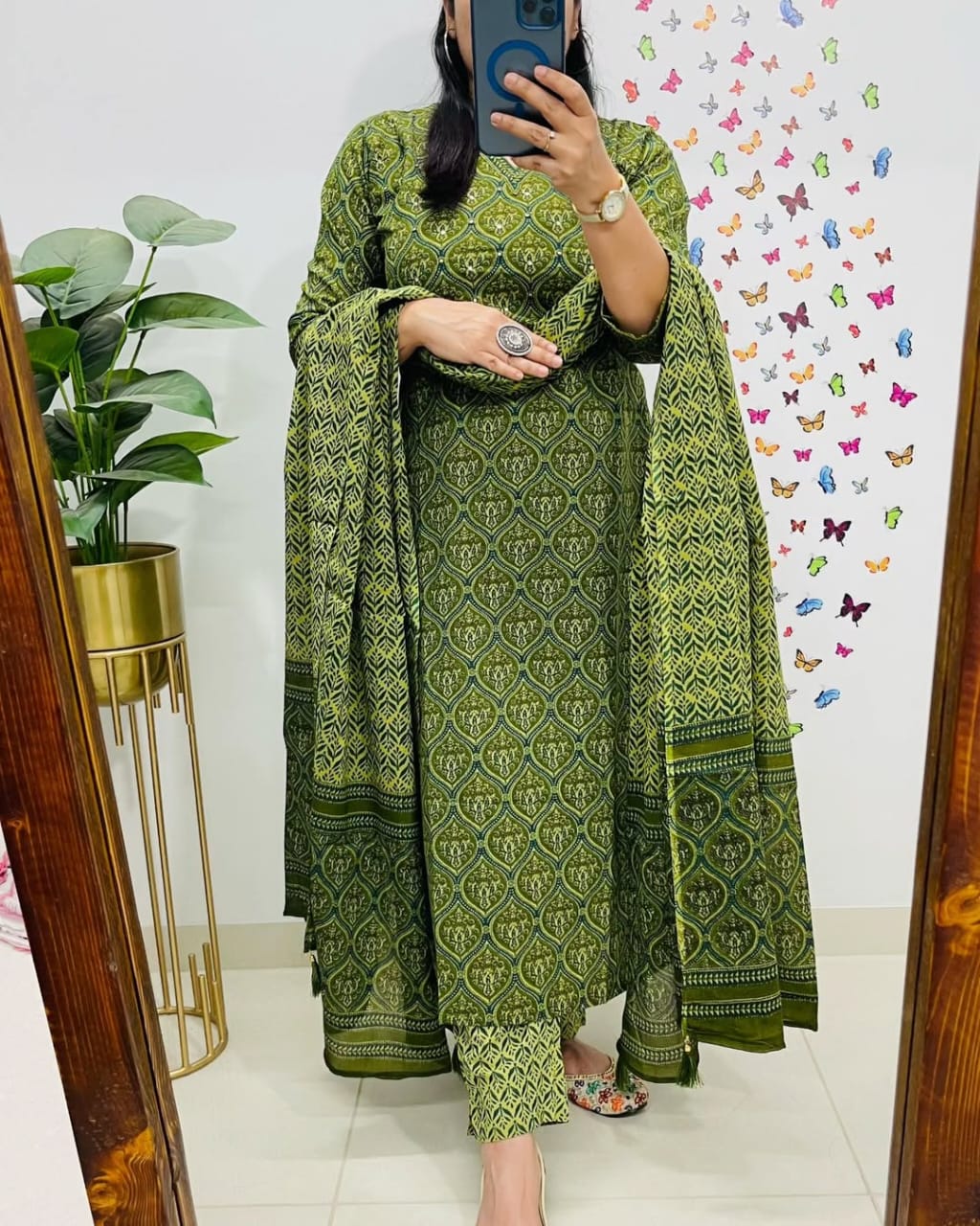 Designer V-Neck Azrak PrintCotton Suit