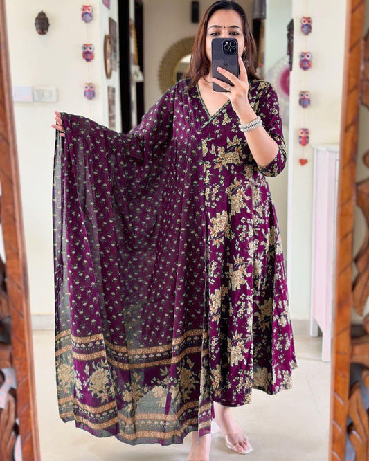 Anarkali Kurta Set With Angrakha Style For Women(PRUPLE)