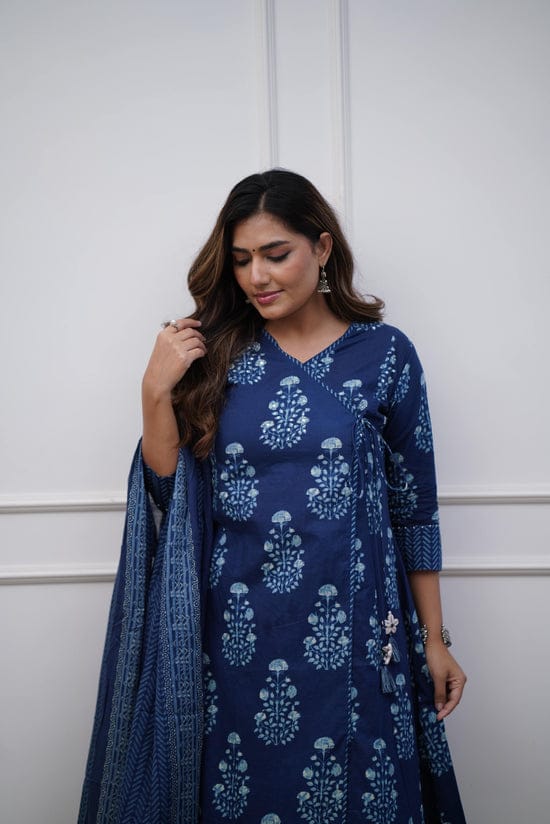 Anarkali Kurta Set With Angrakha Style For Women(Blue)