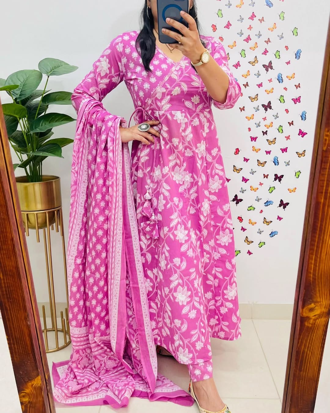 Designer Floral Cotton Kurta Pant and Dupatta Set