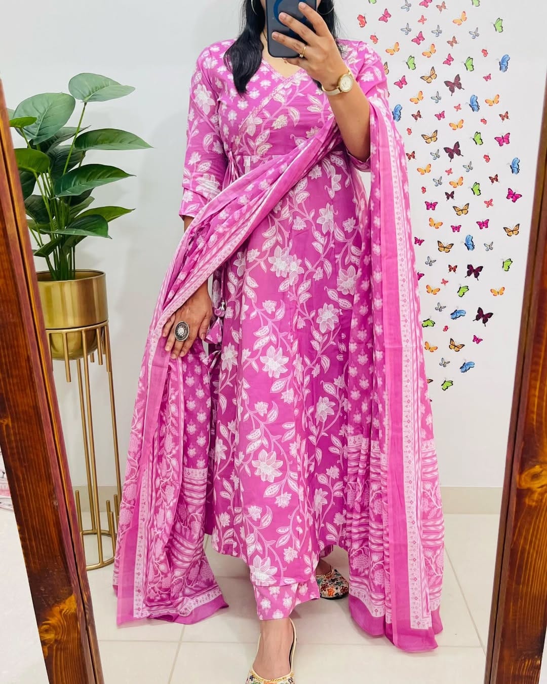 Designer Floral Cotton Kurta Pant and Dupatta Set