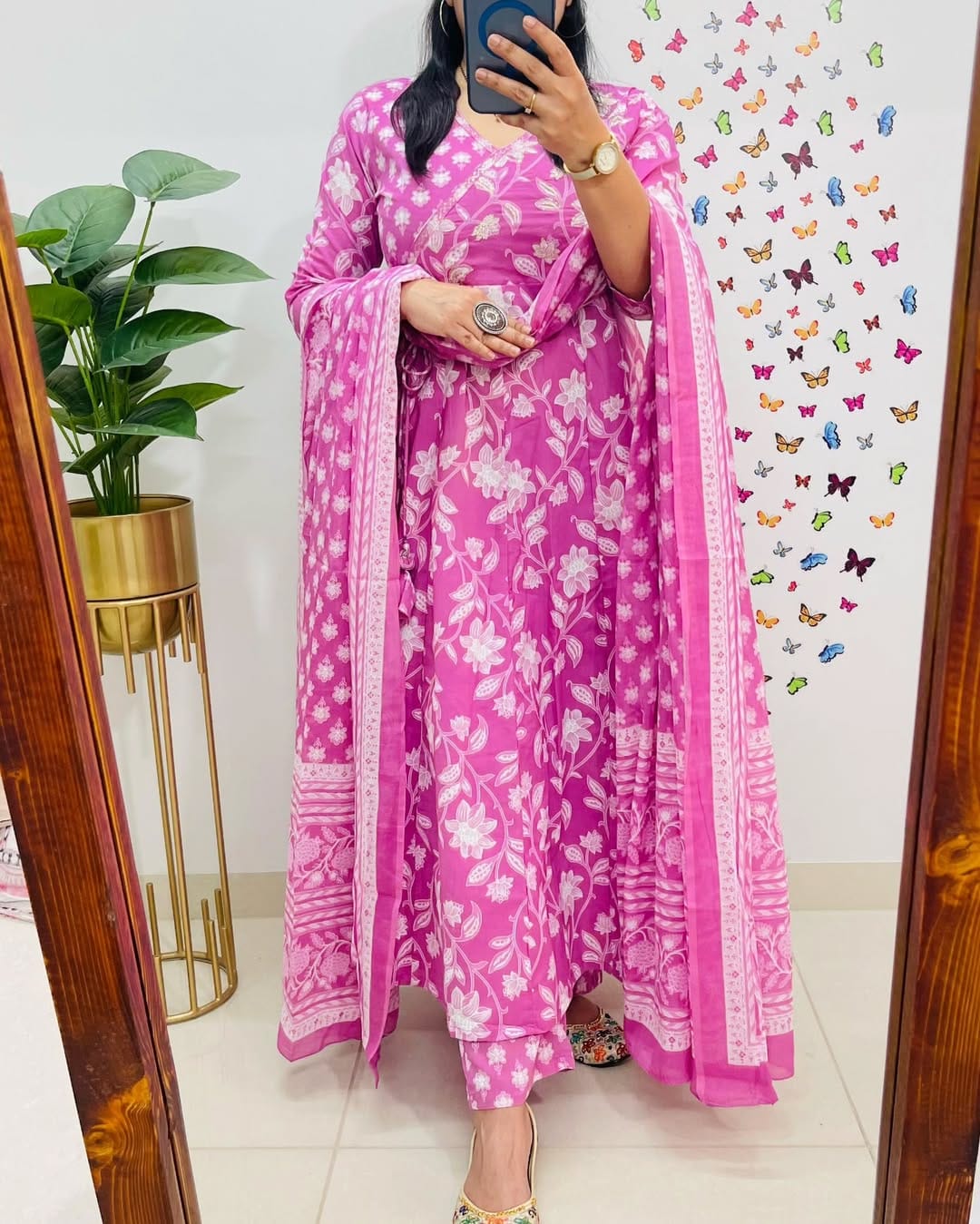 Designer Floral Cotton Kurta Pant and Dupatta Set