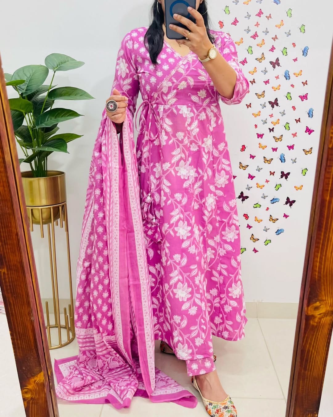 Designer Floral Cotton Kurta Pant and Dupatta Set
