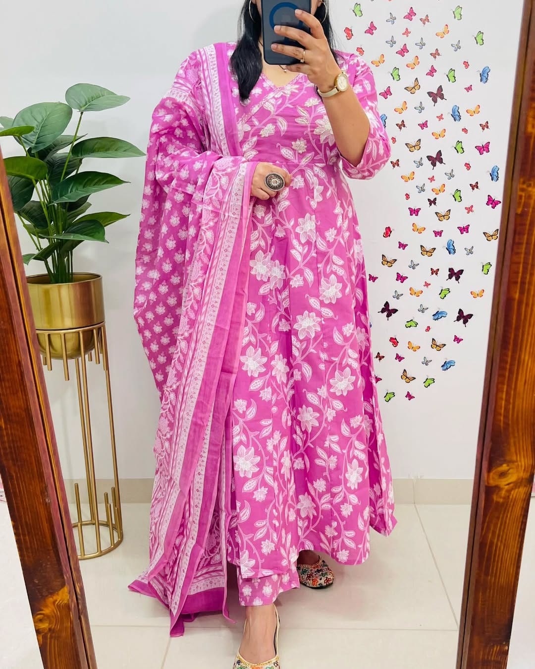 Designer Floral Cotton Kurta Pant and Dupatta Set