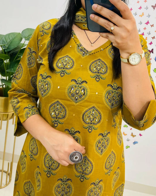 Yellow Designer Azrak Cotton Suit