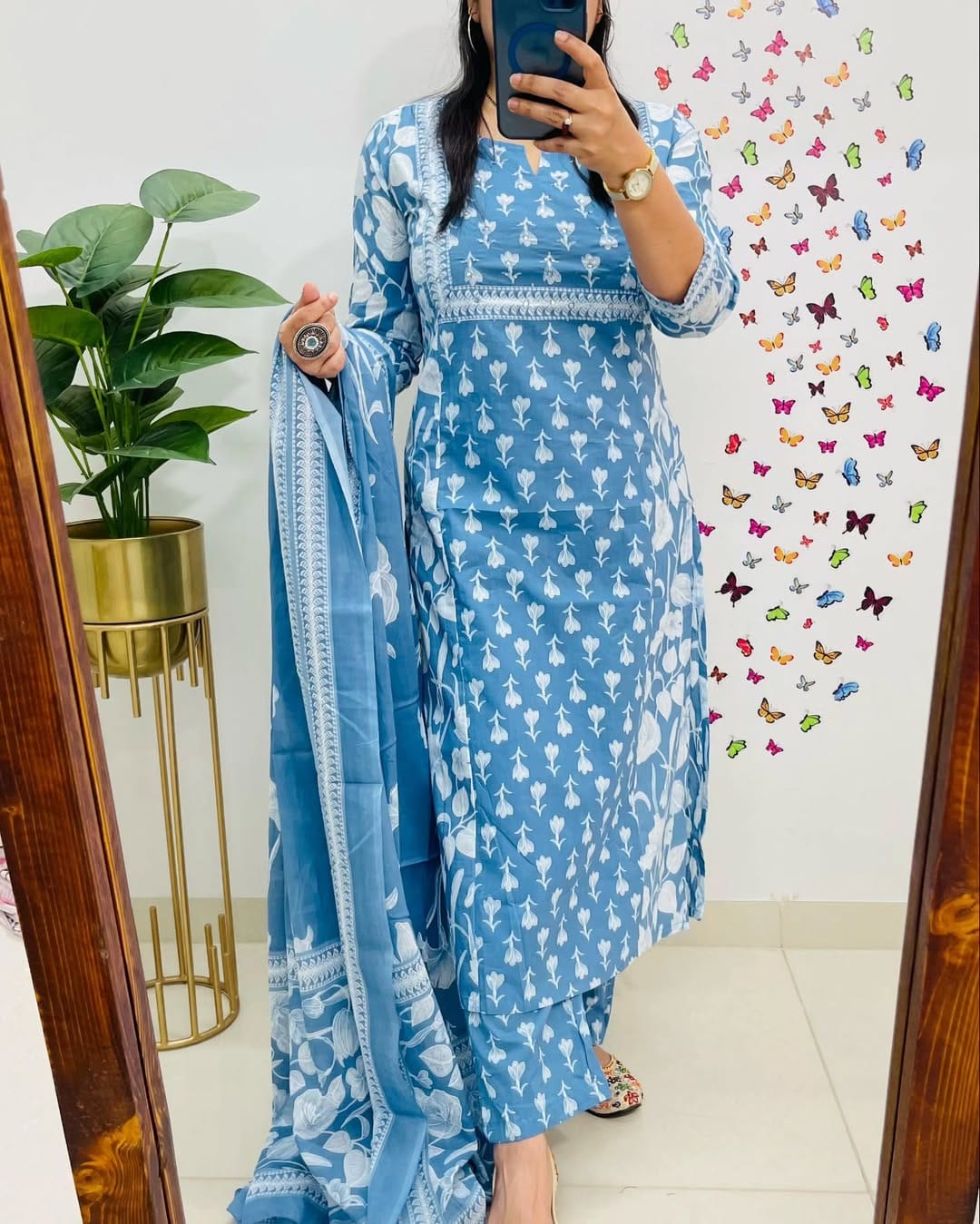 Sky Blue Designer Azrak Cotton Suit