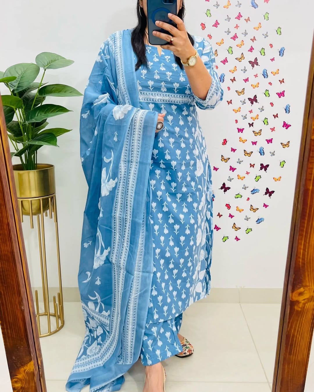 Sky Blue Designer Azrak Cotton Suit