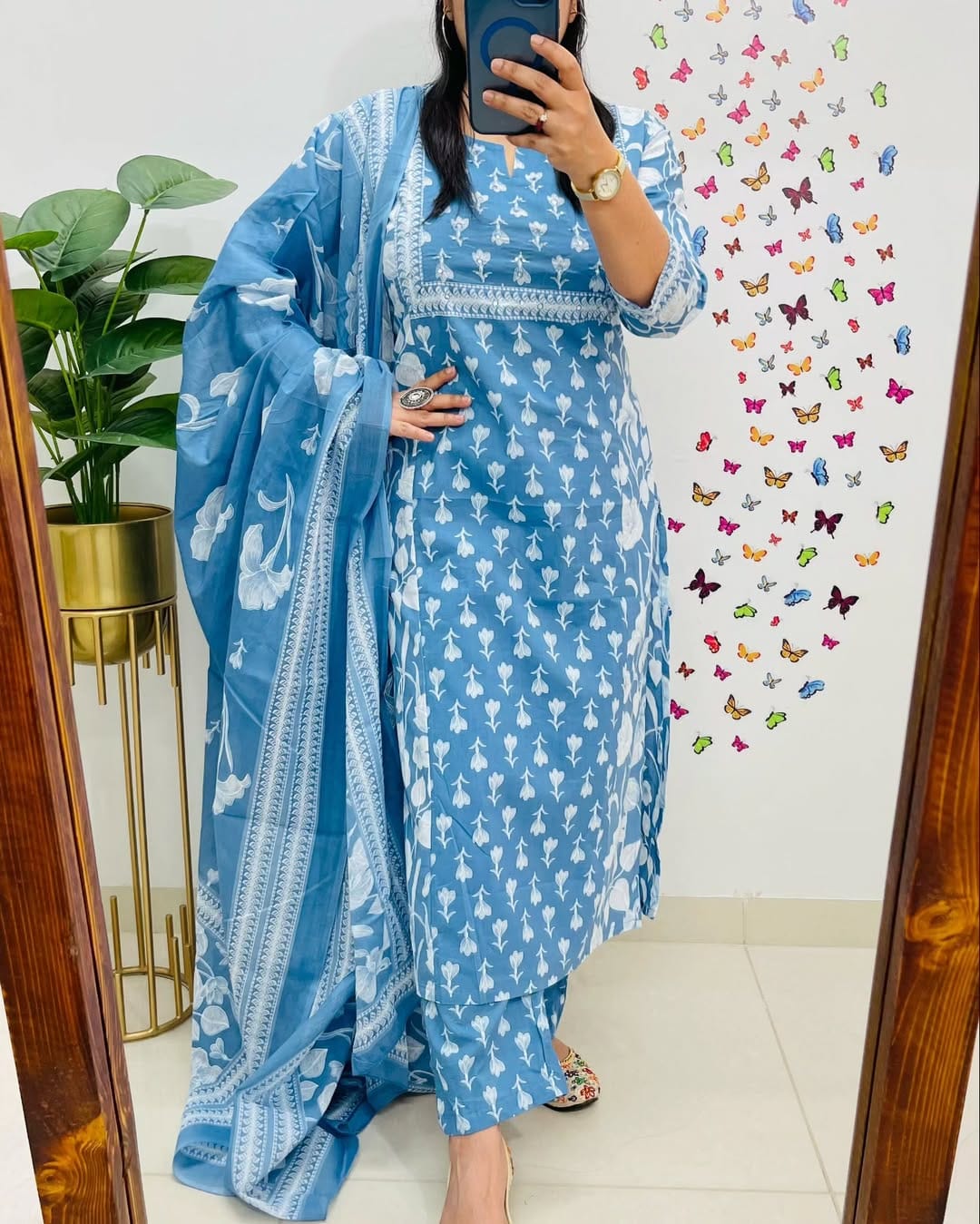 Sky Blue Designer Azrak Cotton Suit