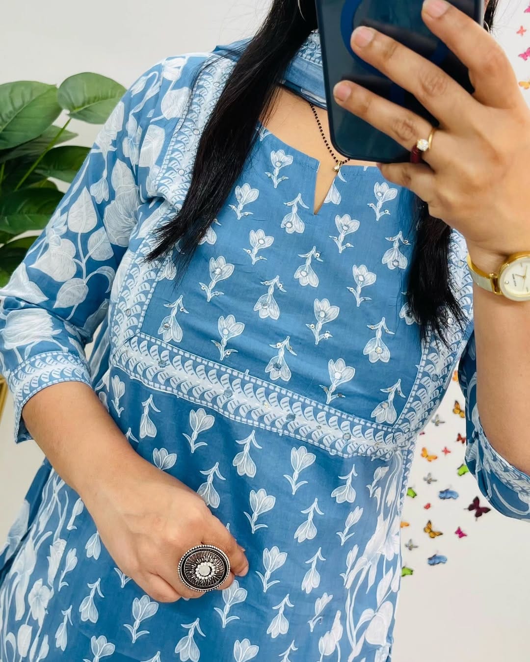 Sky Blue Designer Azrak Cotton Suit