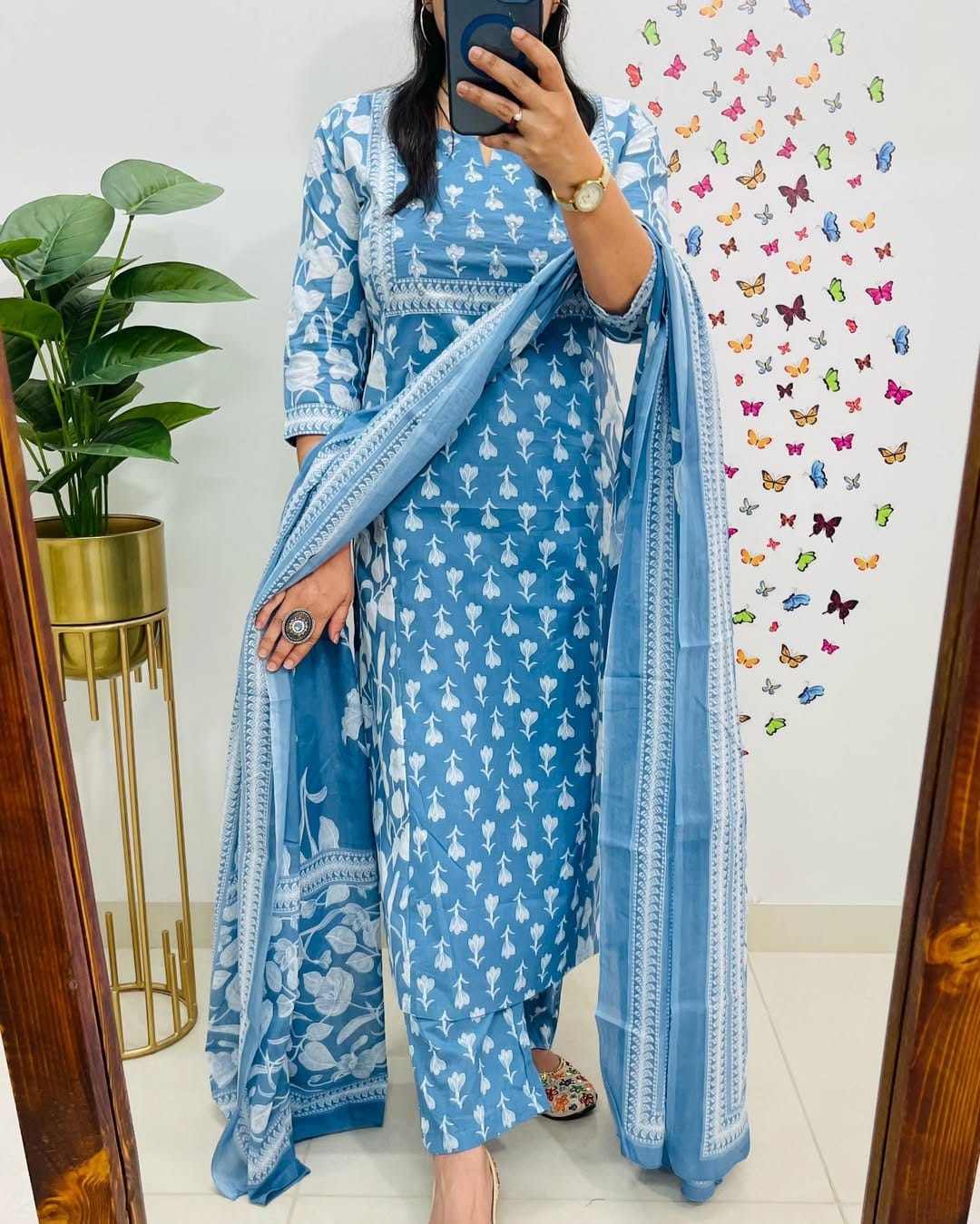Sky Blue Designer Azrak Cotton Suit