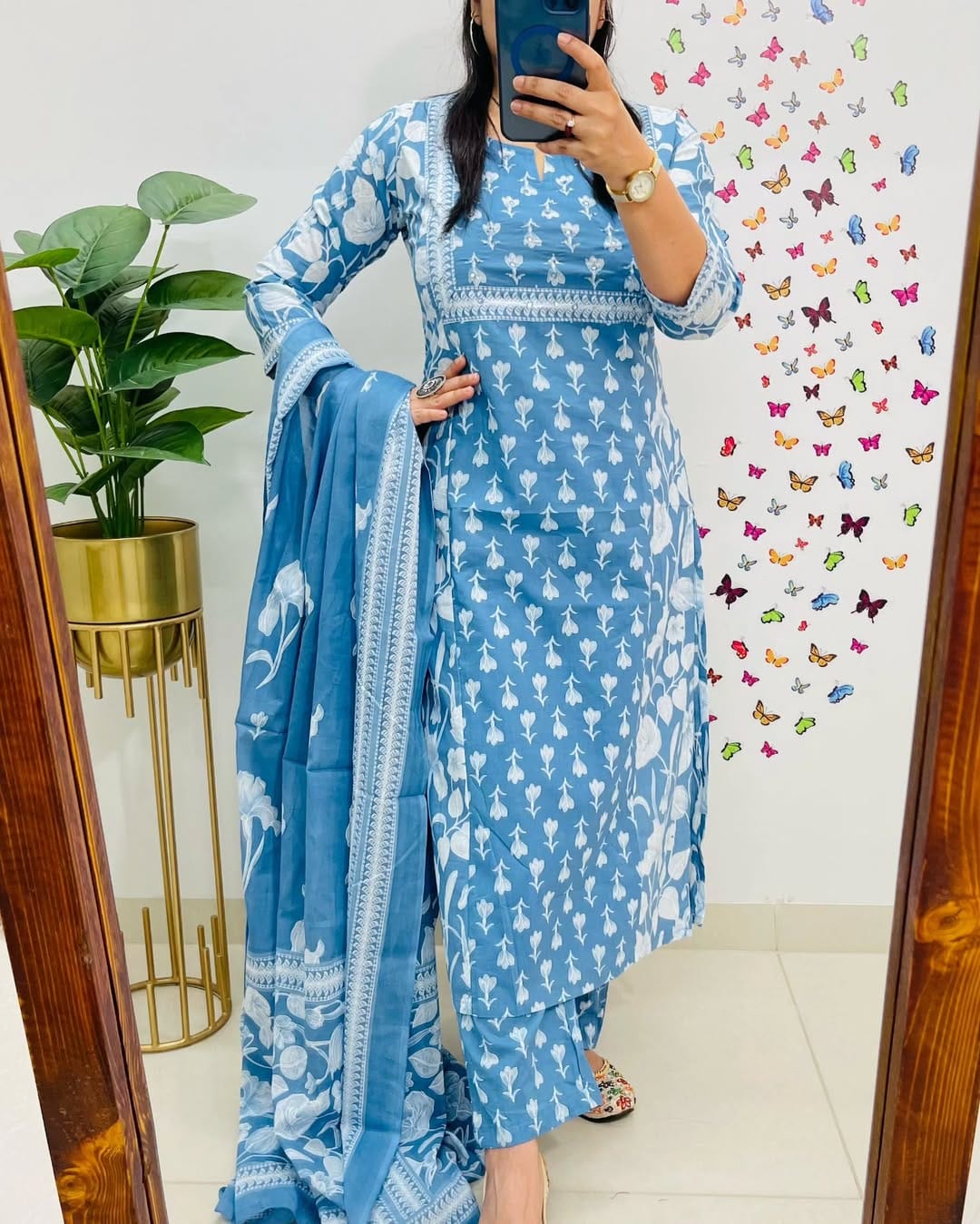 Sky Blue Designer Azrak Cotton Suit