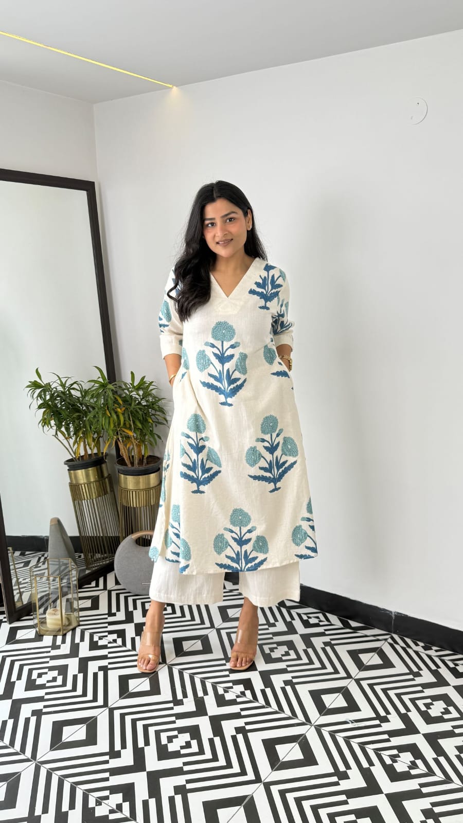 Light Blue Printed Cotton Co-Ord Set