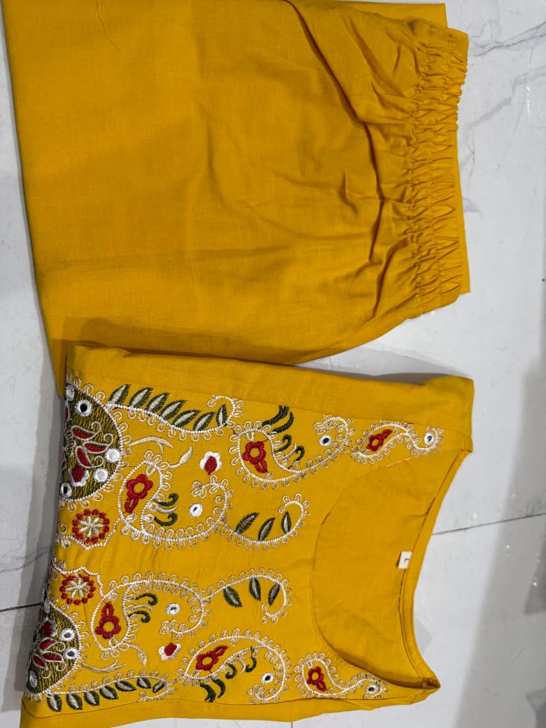 Yellow Pure Cotton Short Kurta and Palazzo Set