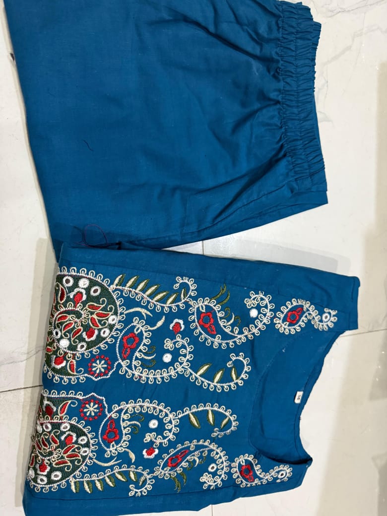 Blue Pure Cotton Short Kurta and Palazzo Set