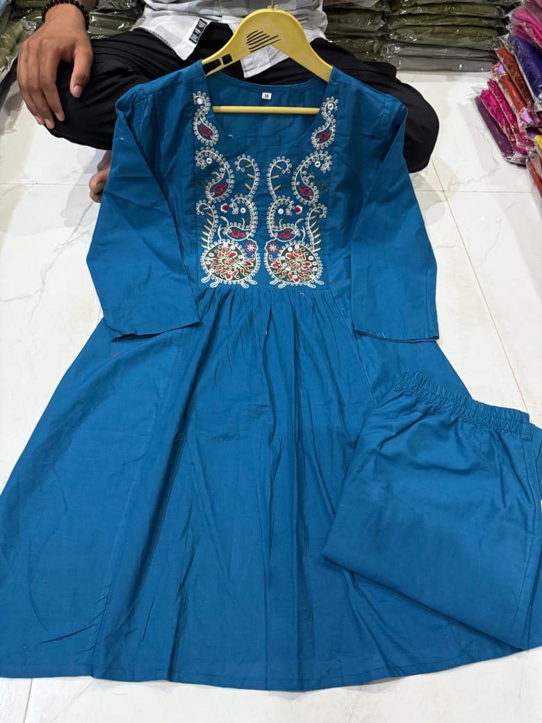 Blue Pure Cotton Short Kurta and Palazzo Set