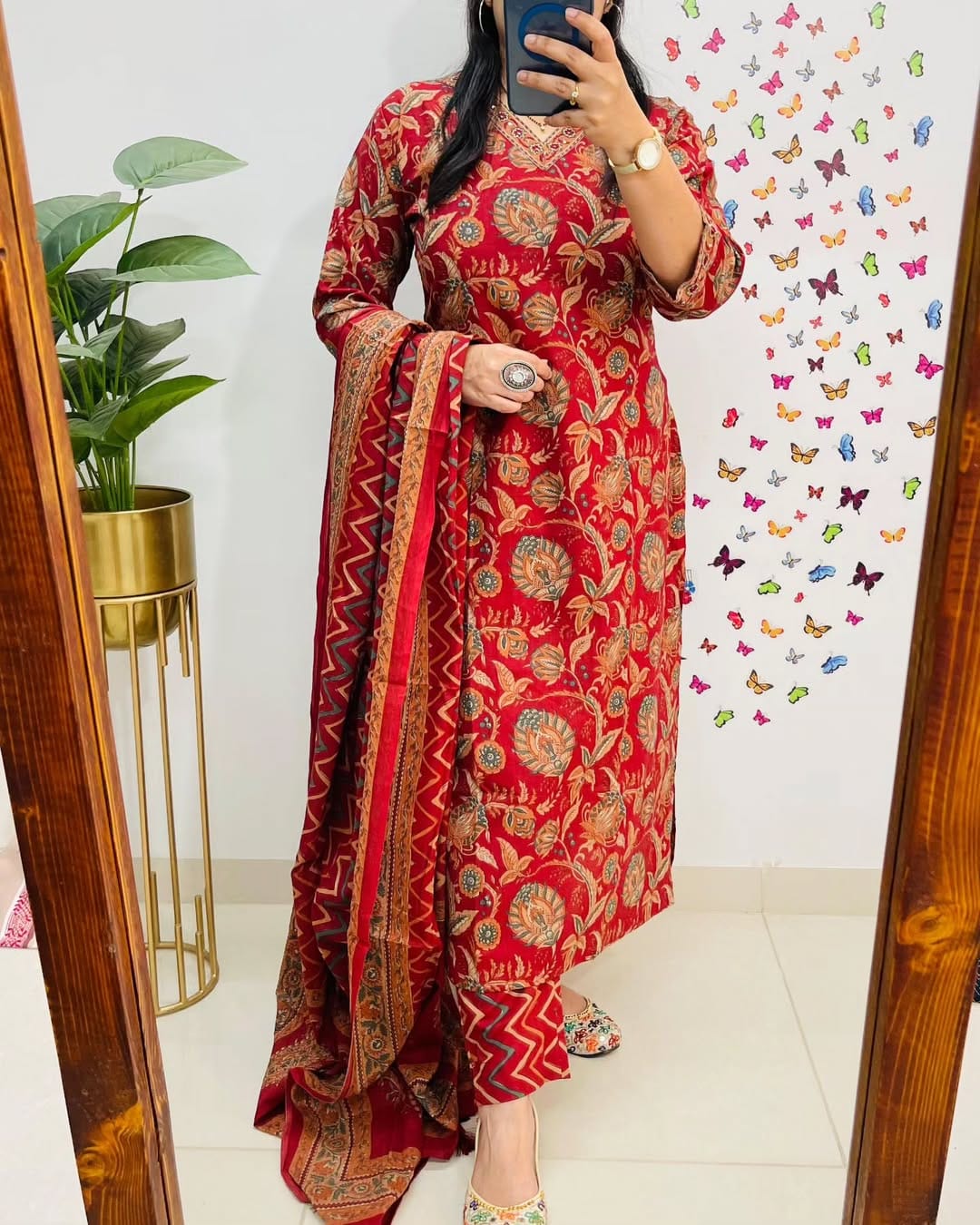 Designer V Neck Azrak Print Cotton Suit