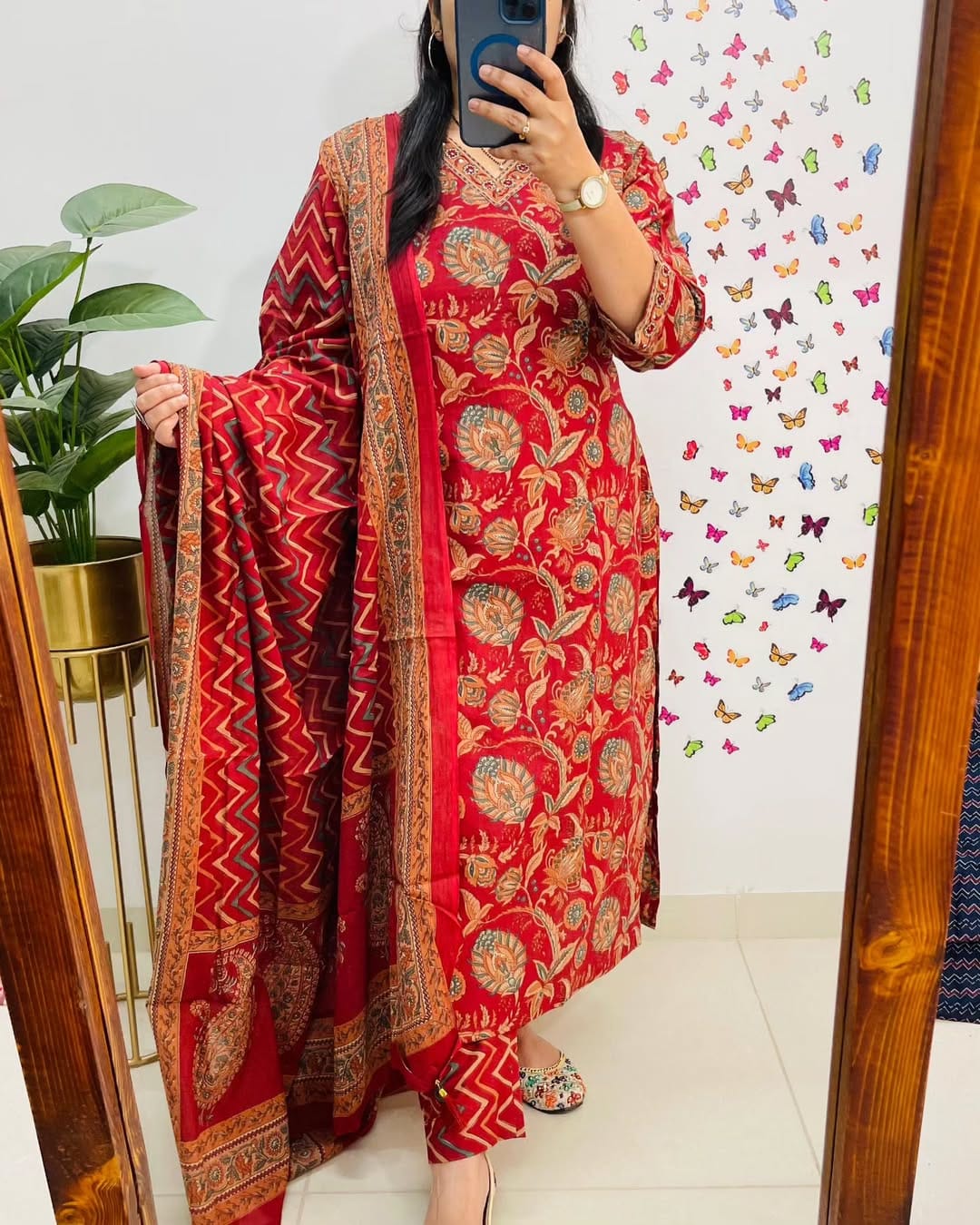 Designer V Neck Azrak Print Cotton Suit
