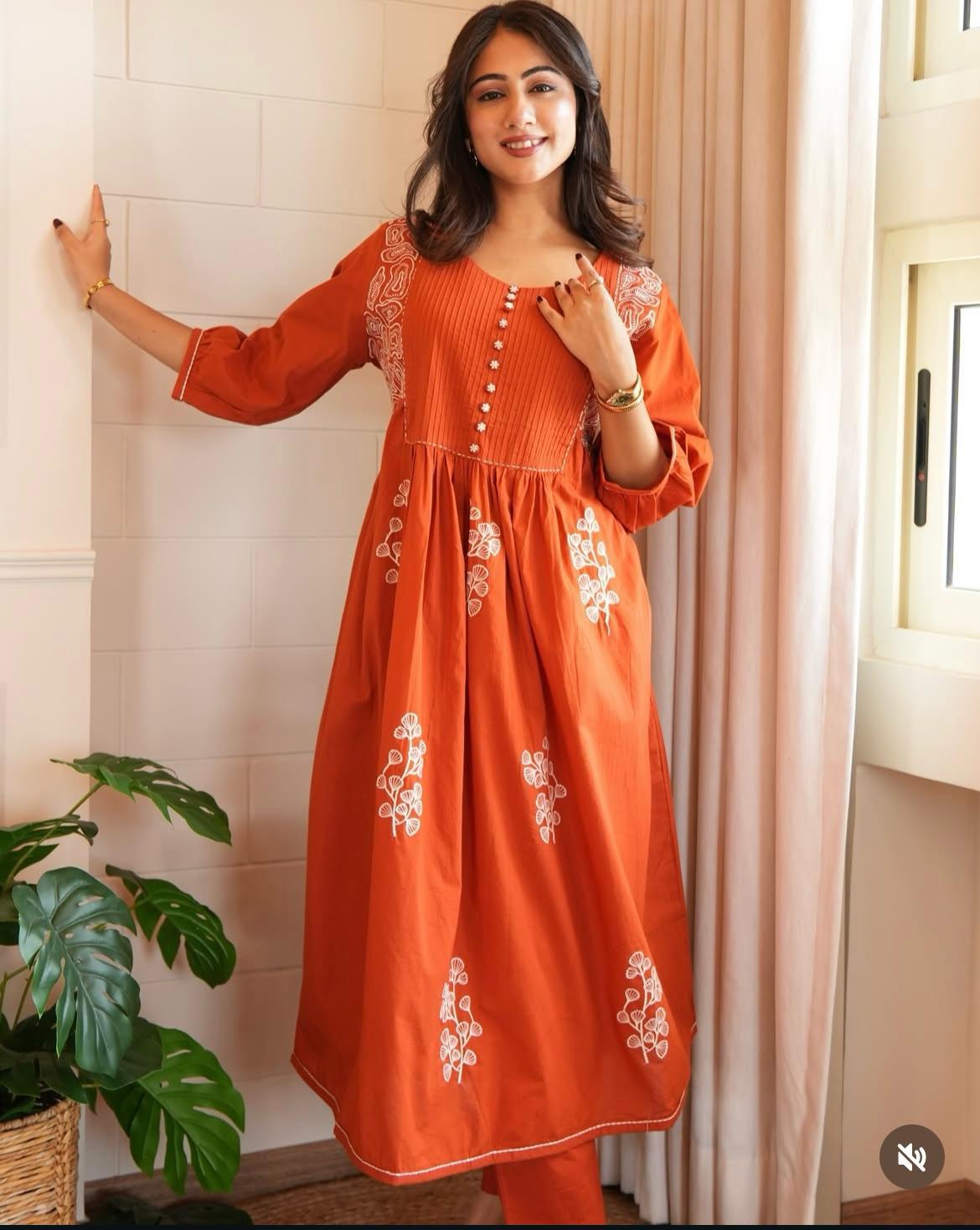Orange Pure Cotton  Kurta and Pant Set