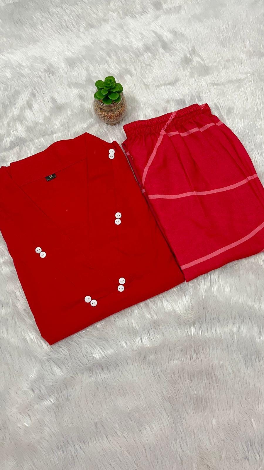 Pink Cotton Kaftan Style Kurti Set