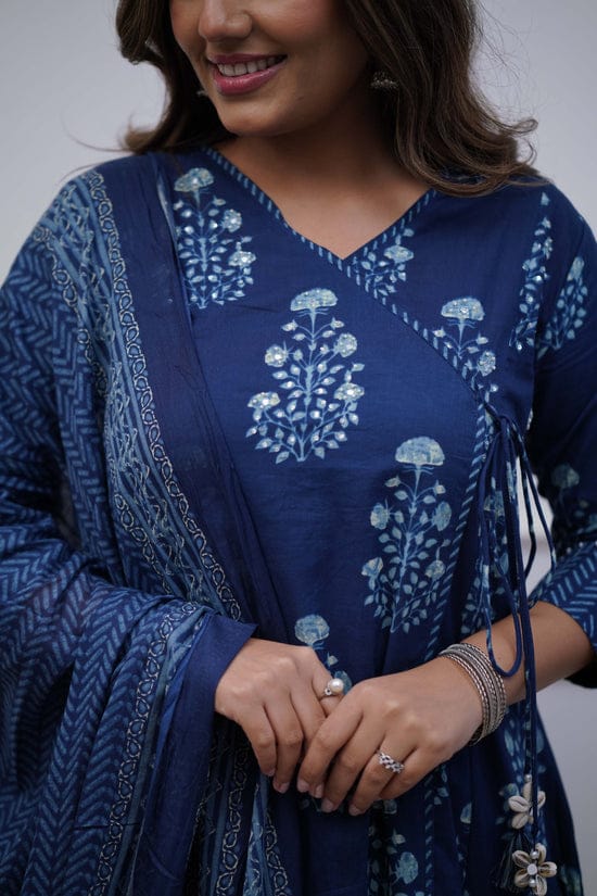 Anarkali Kurta Set With Angrakha Style For Women(Blue)
