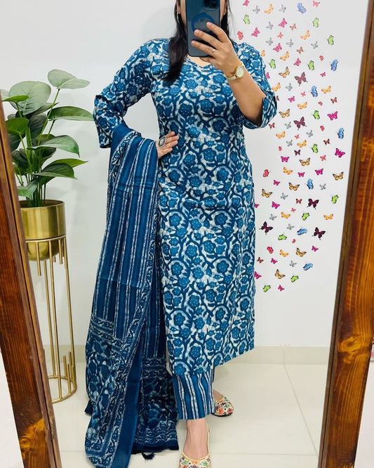 Deep Blue Designer Azrak Cotton Suit