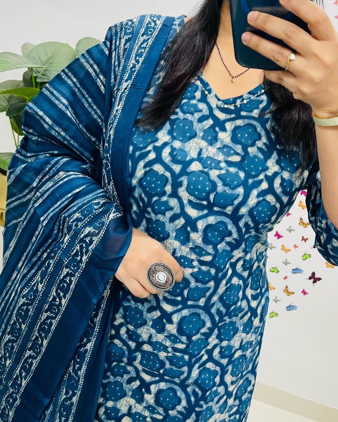 Deep Blue Designer Azrak Cotton Suit