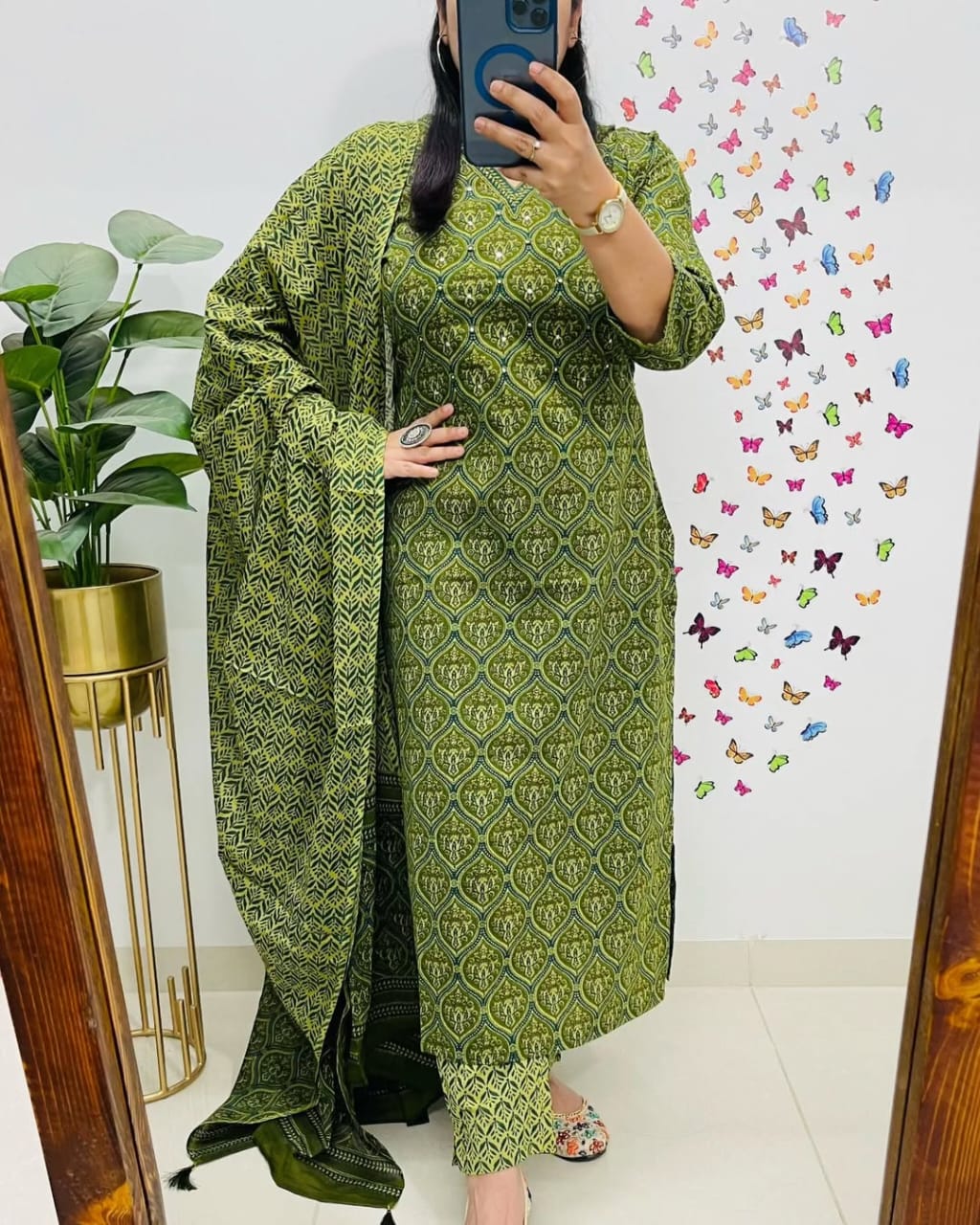 Designer V-Neck Azrak PrintCotton Suit