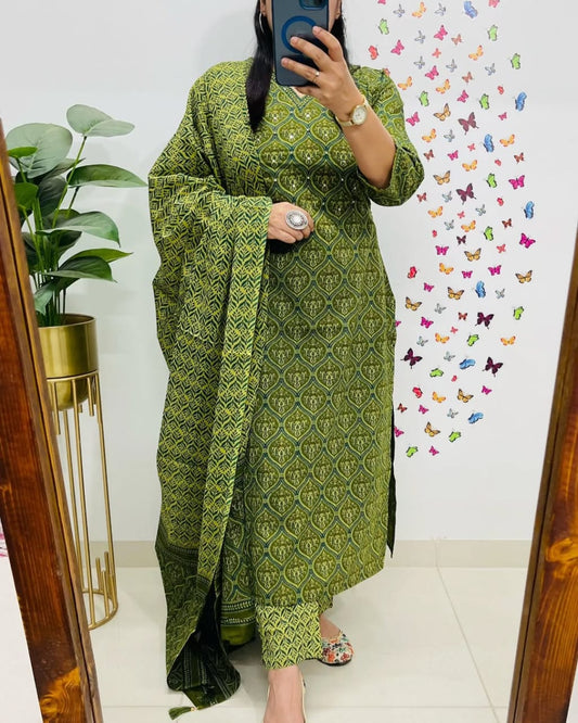 Designer V-Neck Azrak PrintCotton Suit